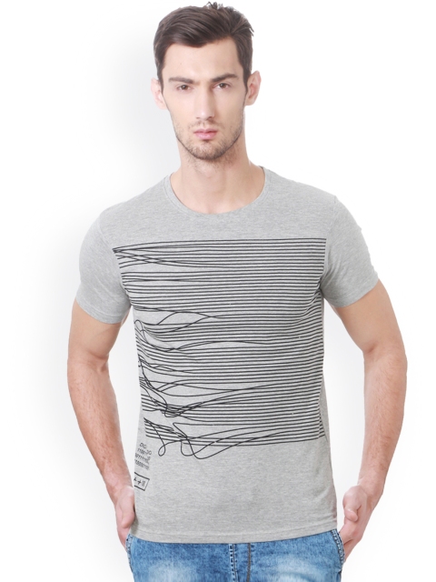 

People Men Grey Printed Round Neck Slim Fit T-shirt