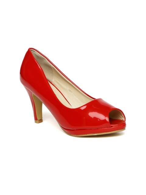 

Addons Women Red Solid Peep-Toed Pumps