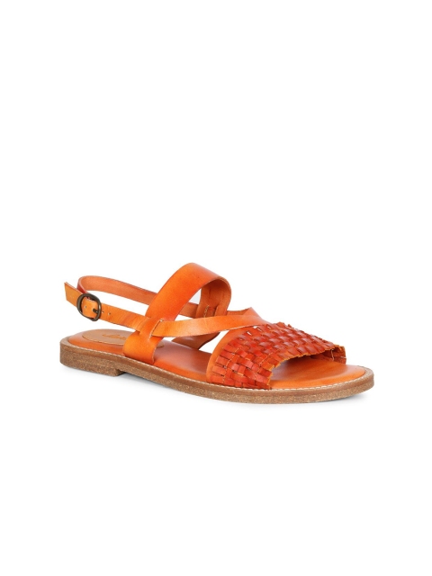 

Saint G Women Tan Textured Leather Open Toe Flats