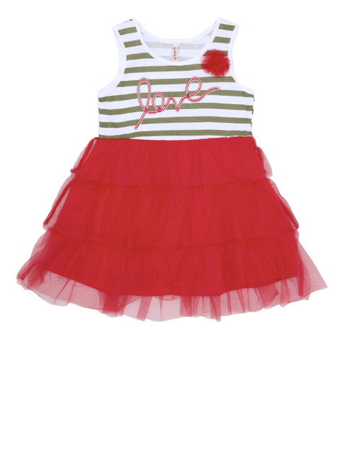 

CHALK by Pantaloons Girls White & Red Striped Fit & Flare Dress