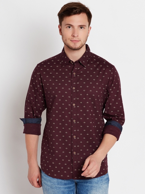 

People Men Burgundy Regular Fit Printed Casual Shirt