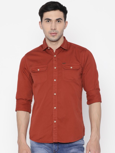 

People Men Rust Red Regular Fit Solid Casual Shirt