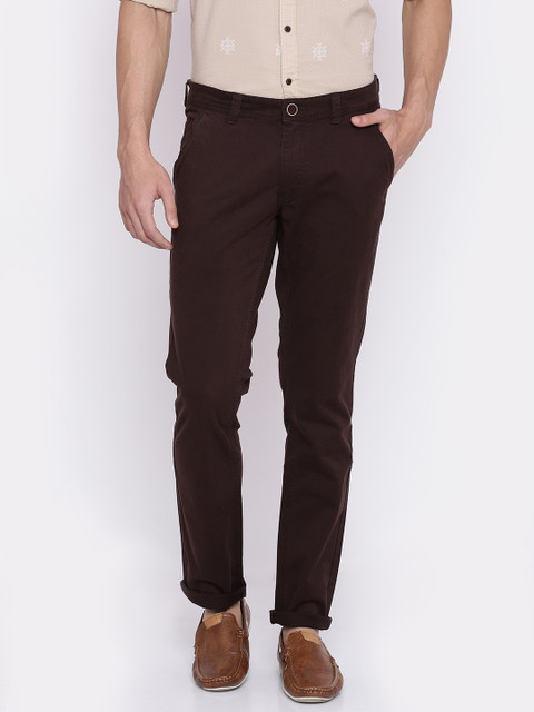 

People Men Burgundy Slim Fit Solid ChinoTrousers