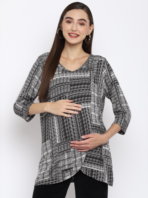 

Momsoon Maternity Grey & White Printed Maternity Longline Top