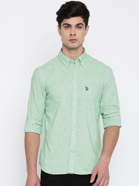 

U.S. Polo Assn. Men Green Tailored Fit Self-Design Casual Shirt