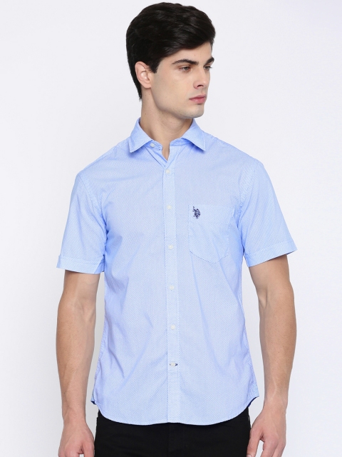 

U.S. Polo Assn. Men Blue Tailored Fit Printed Casual Shirt