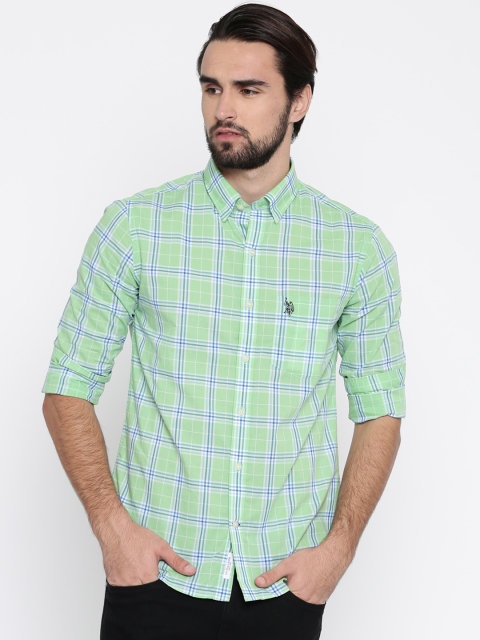 

U.S. Polo Assn. Men Green Tailored Fit Checked Casual Shirt