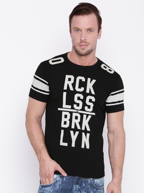 

People Men Black Printed Round Neck T-shirt