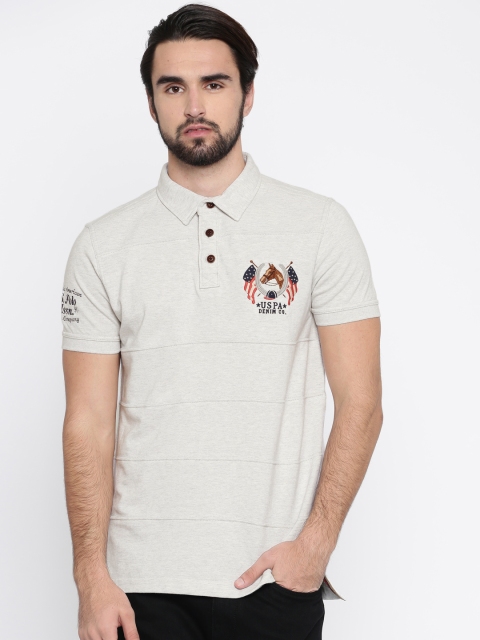 

U.S. Polo Assn. Denim Co. Men Grey Solid Polo Collar T-shirt