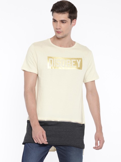 

People Men Cream-Coloured Printed Round Neck Pure Cotton T-shirt