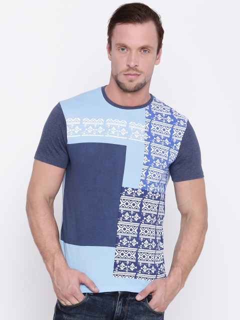 

People Men Blue Printed Round Neck T-shirt