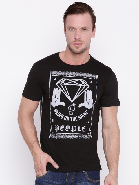 

People Men Black Printed Round Neck T-Shirt