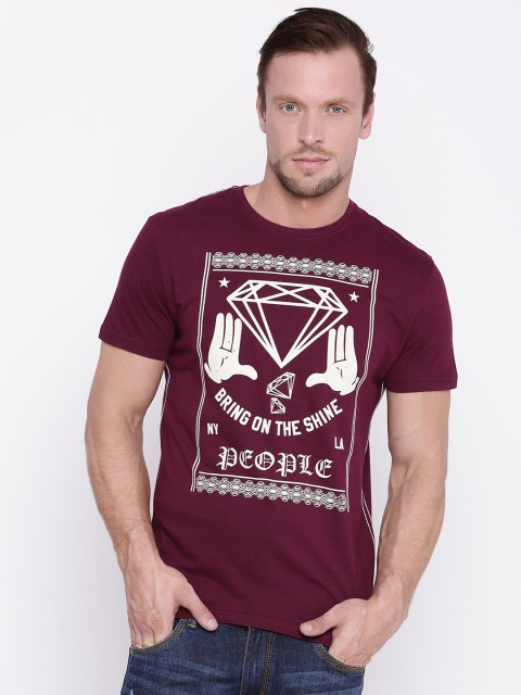 

People Men Maroon Printed Round Neck T-Shirt