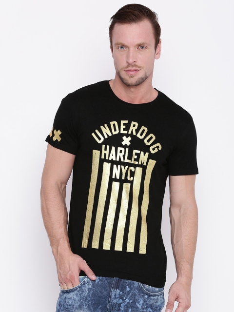 

People Men Black Printed Round Neck T-shirt