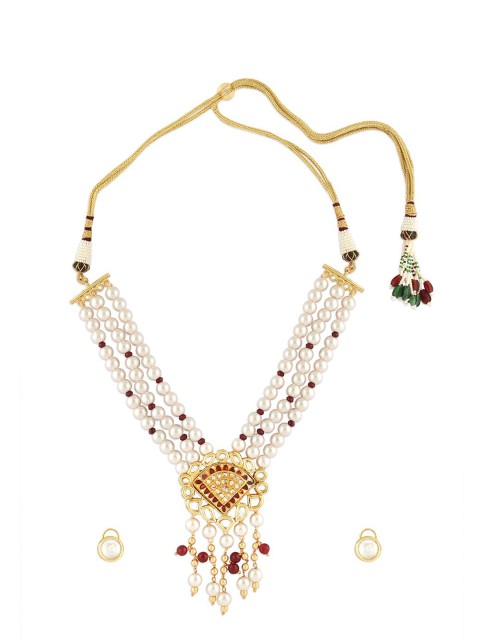 

Ahaanya Gold-Plated & White Kundan-Studded Jewellery Set
