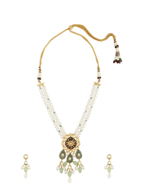 

Ahaanya Gold-Plated & White Kundan-Studded Jewellery Set