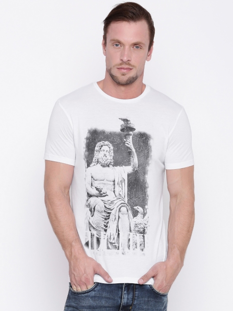 

People Men White Printed Round Neck T-shirt
