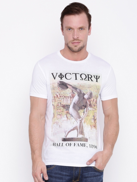 

People Men White Printed Round Neck T-Shirt