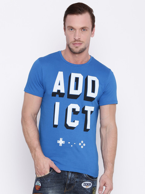 

People Men Blue Printed Round Neck T-Shirt