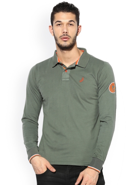 

Jn Joy Men Olive Green Solid Polo Collar T-shirt