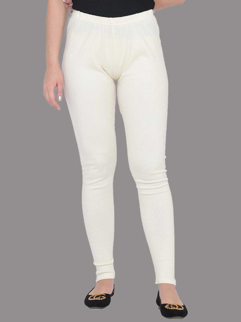 

SPIFFY Women Off White Solid Ankle-Length Acrylic Leggings