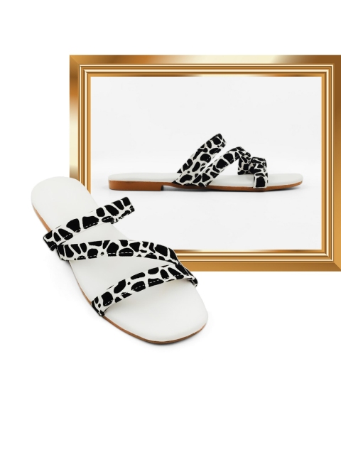 

Sayera Women White Printed Open Toe Flats