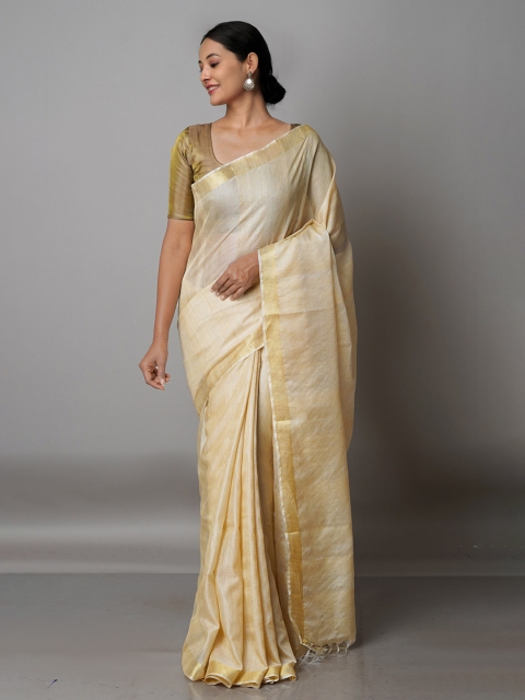 

Unnati Silks Brown & Gold-Toned Zari Pure Silk Tussar Saree