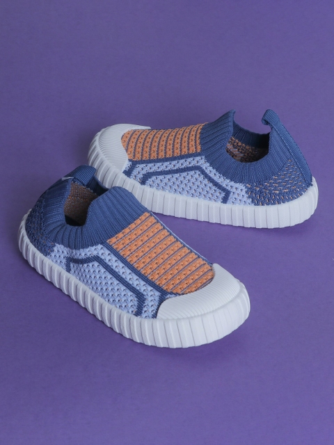 

FEETWELL SHOES Kids Blue Woven Design Slip-On Sneakers