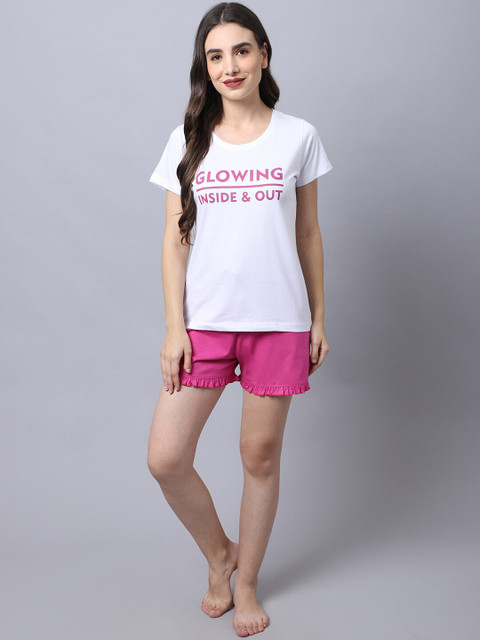 

Slumber Jill Women Rose & White Pure Cotton Printed Night suit