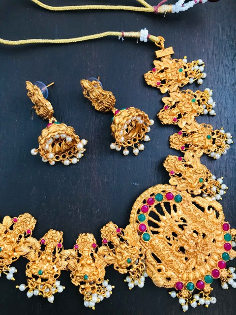 

The Opal Factory Gold-Plated Kemp Stone Studded Temple Jewellery Set