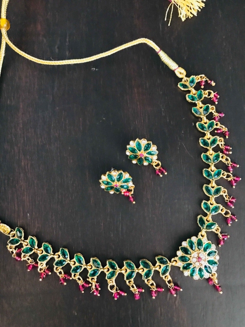 

The Opal Factory Gold-Plated & Green Stone-Studded Jewellery Set