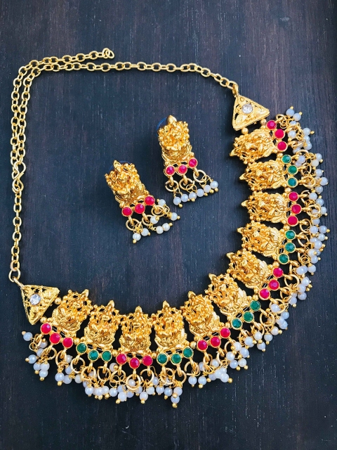 

The Opal Factory Gold-Plated Red & Green Stone-Studded Jewellery Set