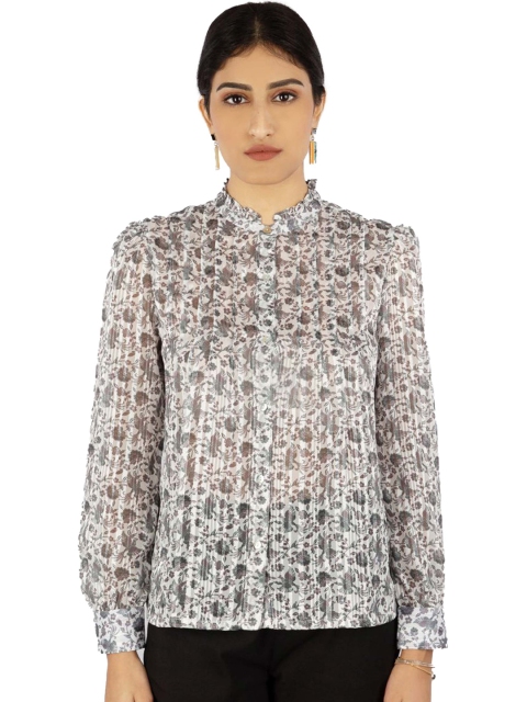 

NOT SO PINK Women Off White Floral Printed Casual Shirt