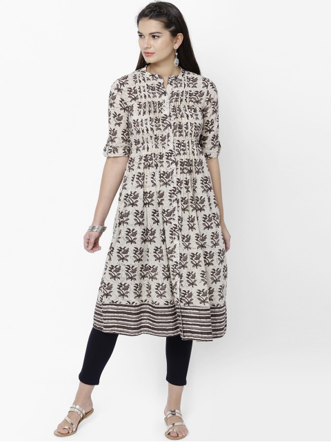 

Vishudh Women Brown & Cream-Coloured Printed Anarkali Kurta