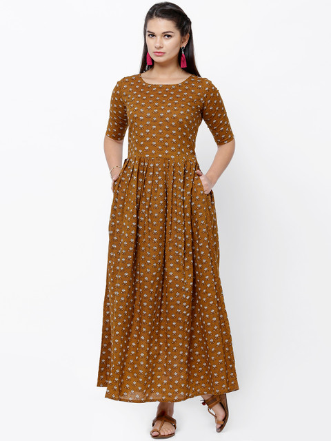 

Vishudh Women Rust Brown Printed A-Line Kurta