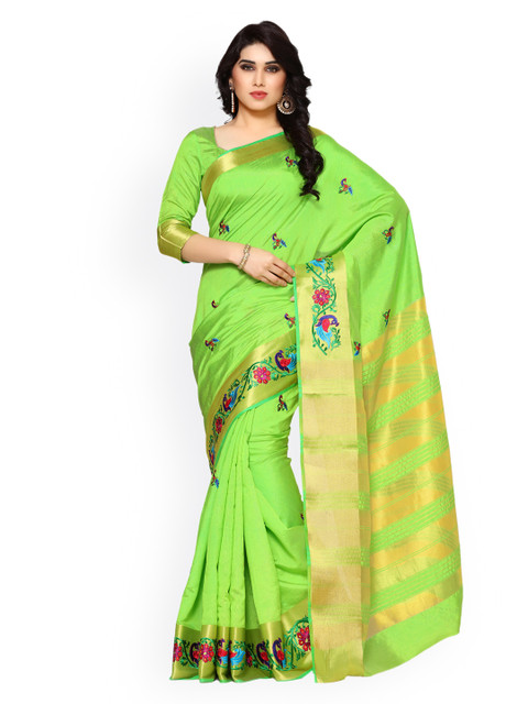 

MIMOSA Green Art Silk Embroidered Kanjeevaram Saree