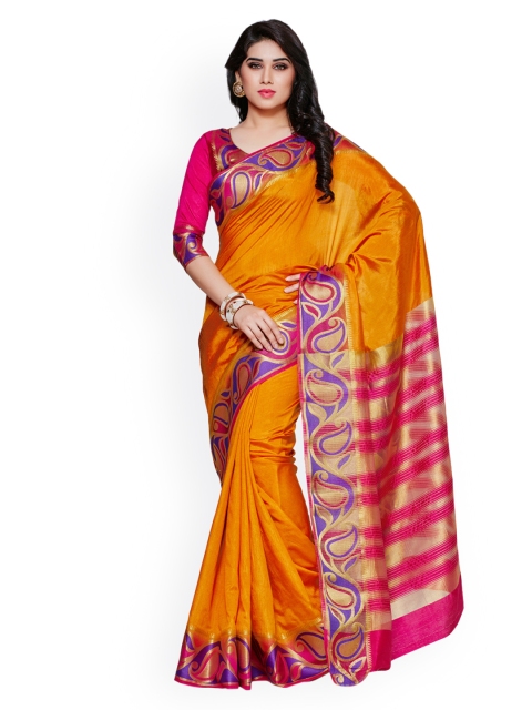 MIMOSA By Kupinda Mustard Yellow Art Silk Solid Kanjeevaram Saree