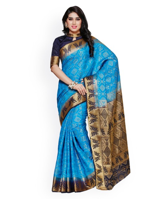 

MIMOSA Blue Art Silk Woven Design Kanjeevaram Saree
