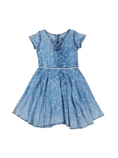 

Gini and Jony Girls Blue Floral Printed Fit & Flare Dress