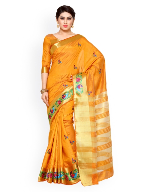 

MIMOSA Mustard Yellow By Kupinda Art Silk Embroidered Kanjeevaram Saree