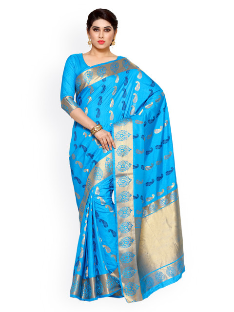 

MIMOSA Blue Art Silk Woven Design Kanjeevaram Saree