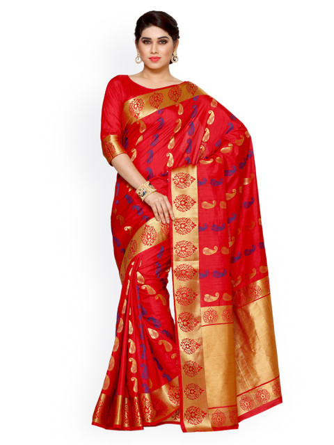 

MIMOSA Red Art Silk Woven Design Kanjeevaram Saree