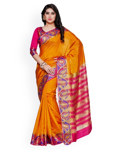 

MIMOSA By Kupinda Mustard Yellow Art Silk Solid Kanjeevaram Saree