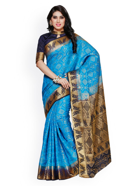 

MIMOSA Blue Art Silk Woven Design Kanjeevaram Saree