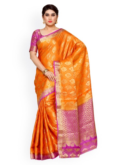 

MIMOSA Orange & Purple Art Silk Woven Design Kanjeevaram Saree