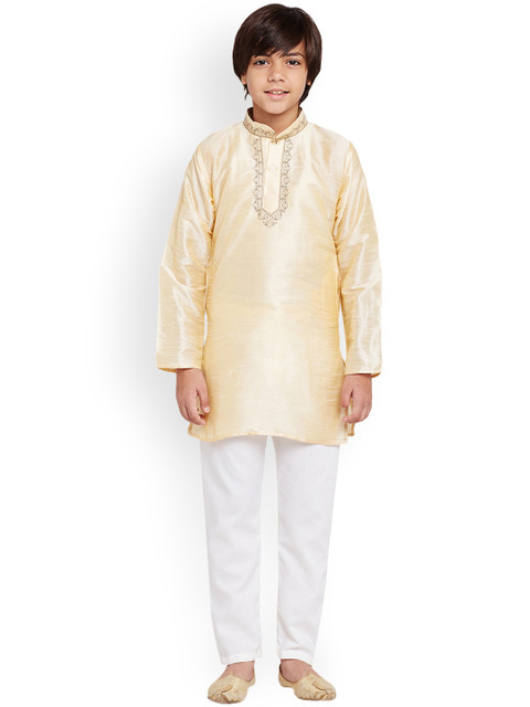 

SOJANYA Boys Gold-Toned & White Kurta with Pyjamas