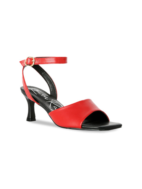 

London Rag Red & Black Colourblocked Peep Toes with Buckles Heels