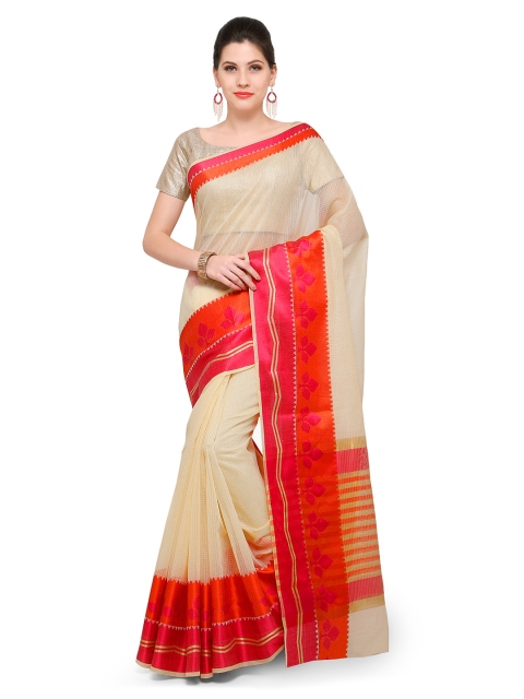 

Saree mall Cream & Red Art Silk Woven Design Banarasi Saree