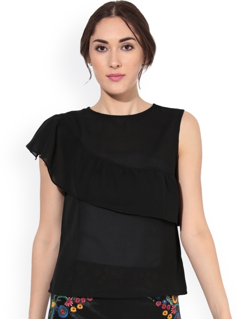 

Besiva Women Black Solid Layered Top