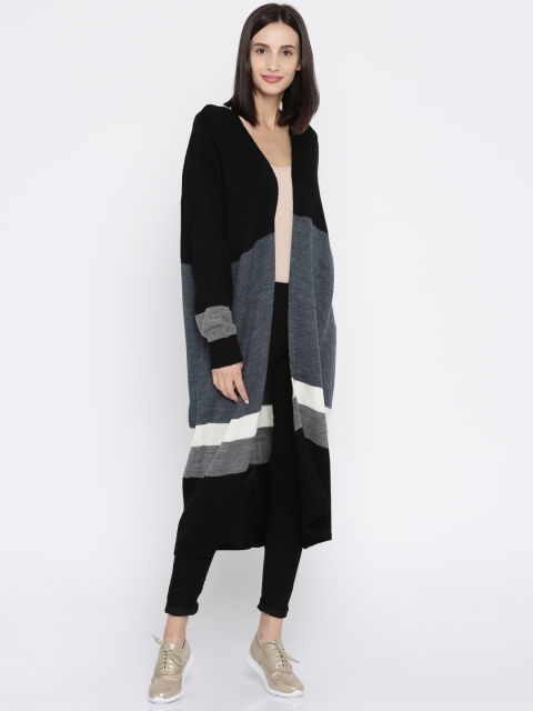 

Annabelle by Pantaloons Women Black & Blue Colourblocked Front-Open Sweater